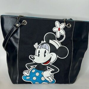 Disney Minnie Mouse bag black shoulder bag with vintage style image graphic.